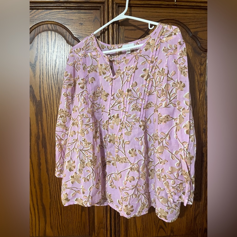J. Jill Pink and Tan Floral Blouse purple